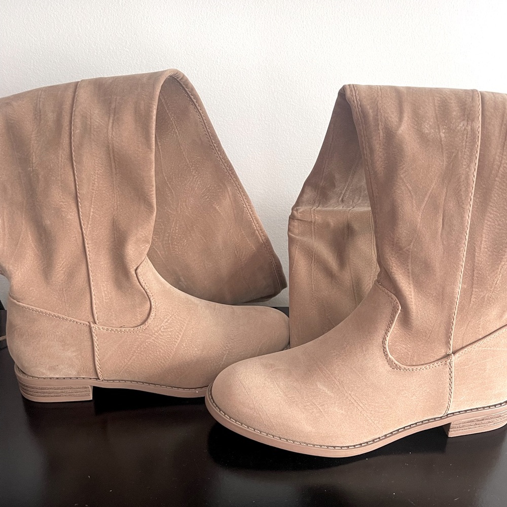 Over the knee tan boots
